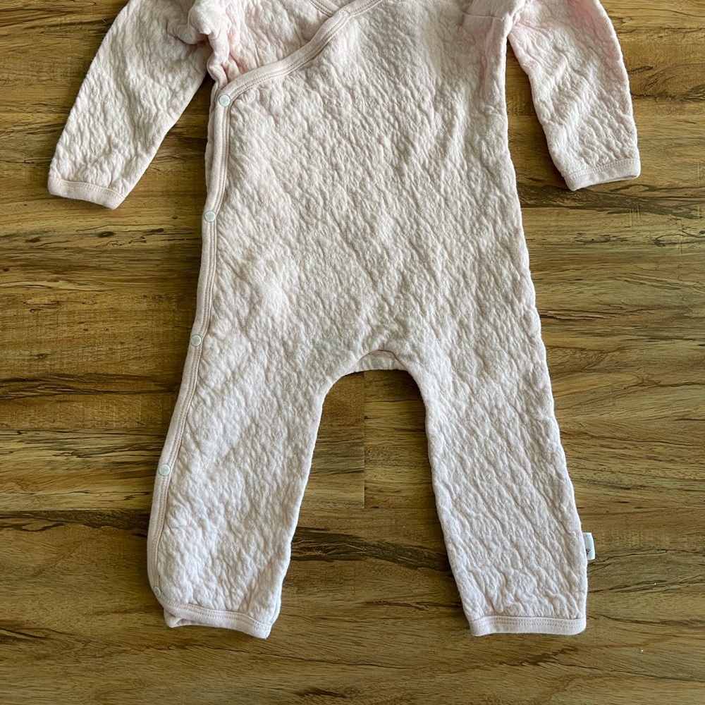 Burt's Bees Baby Organic Cotton Quilted Bee Wrap Front Pink Jumpsuit 6-9 month - Picture 2 of 7
